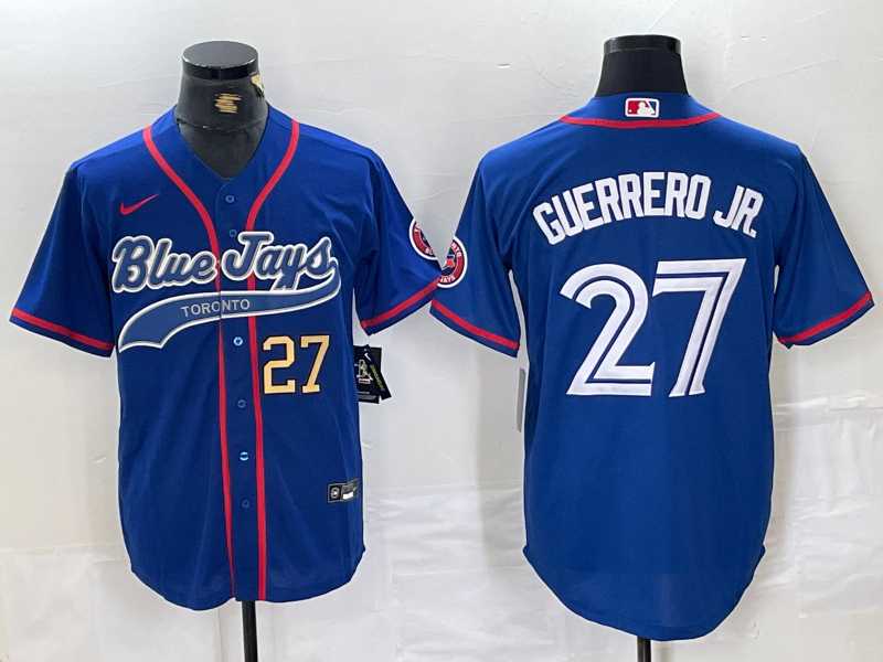 Mens Toronto Blue Jays #27 Vladimir Guerrero Jr Blue Cool Base Stitched Baseball Jerseys